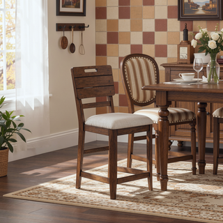 Sunvega Brown Finish Tray Back Upholstered Counter Height Dining Stool Set of Two