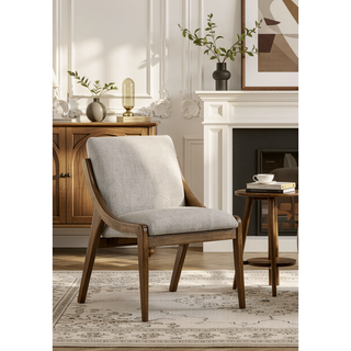 Sunvega Gray Chenille Upholstered Side Chair with Walnut Veneer Frame