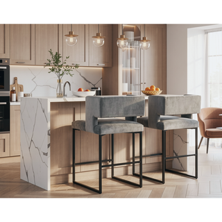 Sunvega Modern Velvet Upholstered Counter Stool Set of 2 with Gold Metal Legs