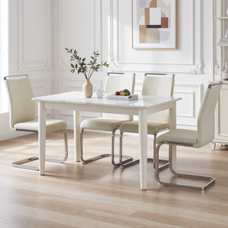Sunvega Modern Technology Cloth High Back Upholstered Dining Chairs with Black Metal Legs