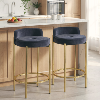 Sunvega Gold Metal and Black Velvet Upholstered Counter Stool Set of Two