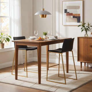 Sunvega Contemporary Gold Steel and Black Faux Leather Barstool Set of 2