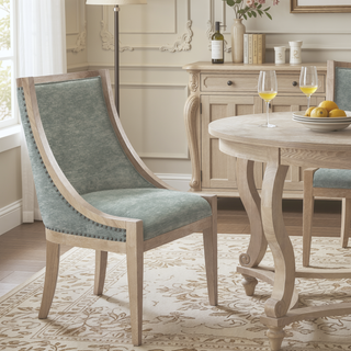 Sunvega Transitional Upholstered Dining Chair with Exposed Wood Frame and Nailhead Trim
