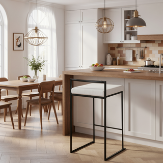 Sunvega Contemporary Stackable Black Metal Counter Stool with White Velvet Cushion