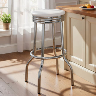 Sunvega Mid-Century Swivel Bar Stool with White Leatherette Upholstered Seat