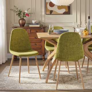 Sunvega Green and Light Brown Fabric Upholstered Minimalist Dining Chairs with Iron Legs