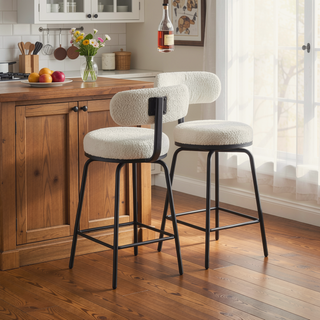 Sunvega Modern Boucle Upholstered Swivel Bar Stools Set of 2 with Metal Legs