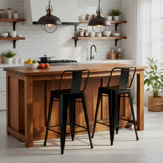 Sunvega Industrial Metal Counter Height Stool Set of 2 with Curved Back and Foot Rest