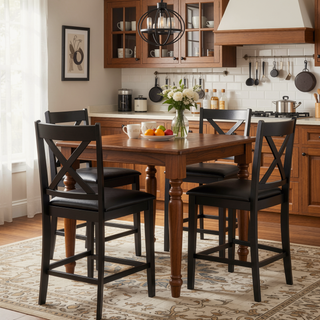 Sunvega Farmhouse Style X-Back Rubberwood Counter Stools Set of 2