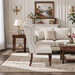 Sunvega Traditional Upholstered Wing Chair with Sturdy Construction for Dining