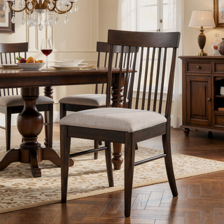 Sunvega Dark Walnut Wood Dining Side Chairs with Wheat Upholstery Set of 2