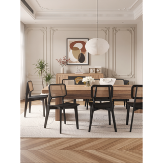 Sunvega Modern Cane Dining Chair Set of 2 with Solid Ash Wood Frame