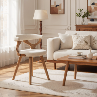 Sunvega Mid-Century Modern Dining Chair with Swivel Seat and Cream Fabric