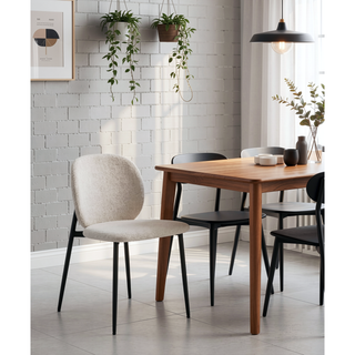 Sunvega White Boucle & Black Finish Side Chair with Padded Seat & Back Cushion