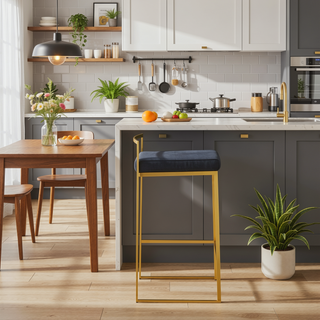 Sunvega Gold and Black Velvet Upholstered Stackable Counter Stool Set of 2
