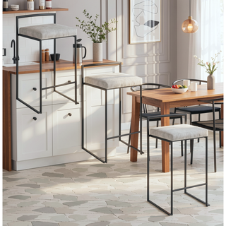 Sunvega Contemporary Stackable Counter Stool with Light Grey Cowboy Fabric Cushion