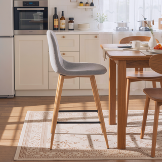 Sunvega Mid-Century Modern Counter Stool with Upholstered Seat and Natural Metal Legs