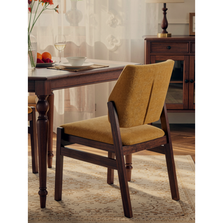 Sunvega Yellow Fabric and Walnut Finish Wooden Side Chair with Padded Seat