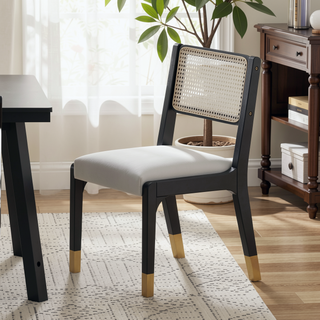 Sunvega Modern Farmhouse PU Dining Chairs with Thick Padded Seat and Solid Wood Legs