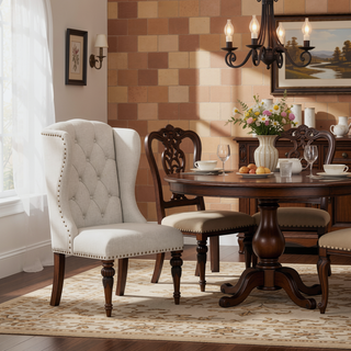 Sunvega Traditional Upholstered Wing Chair with Sturdy Construction for Dining