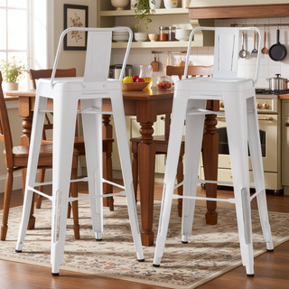 Sunvega Industrial Metal Bar Stool Set of 2 with Curved Back and Foot Rest