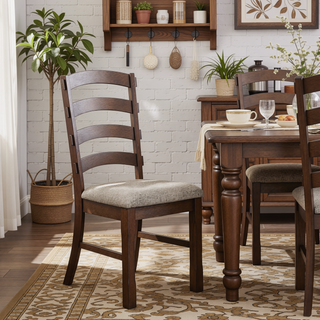 Sunvega Rustic Brown and Grey Solid Wood Ladder Back Side Chairs Set of 2