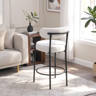 Sunvega Modern Upholstered Counter Height Stools Set of 2 with Black Metal Legs and Footrest