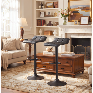 Sunvega Adjustable Swivel Bar Stool Set with Black Bonded Leather Seat
