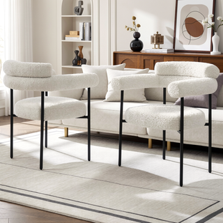 Sunvega Modern Boucle Fabric Upholstered Dining Chair Set with Black Metal Legs