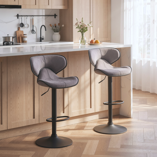 Sunvega Weathered Upholstery Adjustable Swivel Barstool with Chrome Base and Footrest