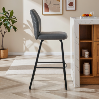 Sunvega 30-Inch Bar Stool with Gray Faux Leather Upholstery and Black Metal Frame