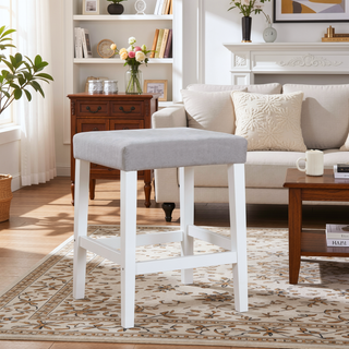 Sunvega Light Gray Contemporary Bar Stools with Padded Slat Design Back-Seat Cushions