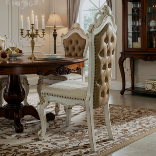 Sunvega Butterscotch Faux Leather Upholstered Side Chairs with Antique Pearl Finish