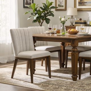 Sunvega Elmwood Beige Fabric Dining Chair Set Of 2 For Living Room Bedroom