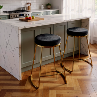 Sunvega Mid-Century Modern Velvet Upholstered Stool Seats One Comfortably