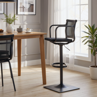 Sunvega Mirage Contemporary Black Metal and Mesh Fabric Adjustable Barstool