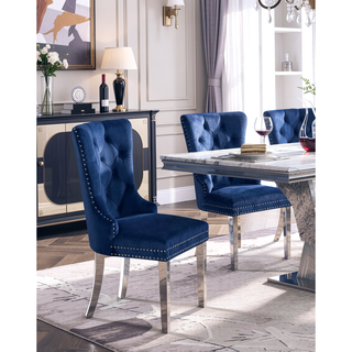Sunvega Glam Style Wingback Dining Chairs with Upholstered Seat and Crystal-like Acrylic Buttons