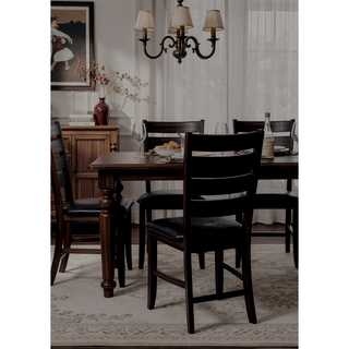 Sunvega Tufted Black PU Upholstered Wood Bench with Espresso Finish