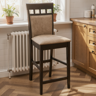 Sunvega Cappuccino Finish Upholstered Counter Height Stools with Cut-Out Backs
