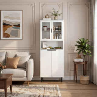 Sunvega Tall Storage Bookcase with 4 Adjustable Shelves and Tempered Glass Doors