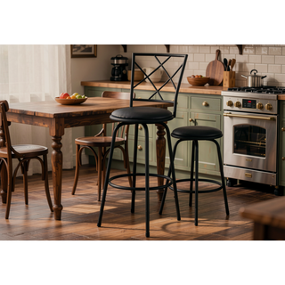 Sunvega Set of 2 Swivel Bar Stools with Padded Leather-Look Seats