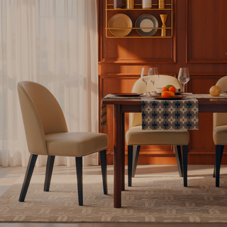 Sunvega Modern Upholstered Dining Chairs Set of 2 in Sand with Leatherette and Velvet