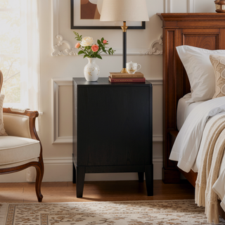 Sunvega Mason Black Contemporary Wood Nightstand with Two Fluted Drawers