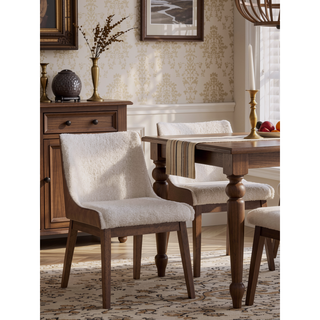 Sunvega Brown Velvet and Walnut Finish Side Chair with Boucle Upholstery for Dining Space