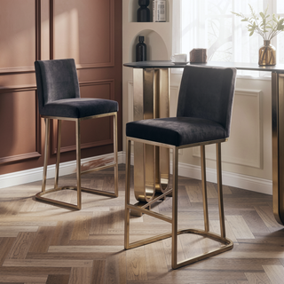 Sunvega Gold Brushed Bar Stools Set of 2 with Back Modern Velvet Fabric