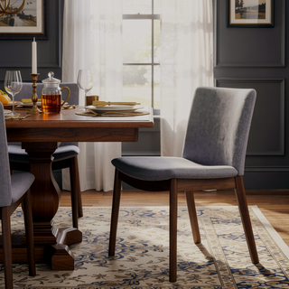 Sunvega Modern Solid Wood Dining Chair with Grey Fabric Upholstery and Padded Seat for Kitchen