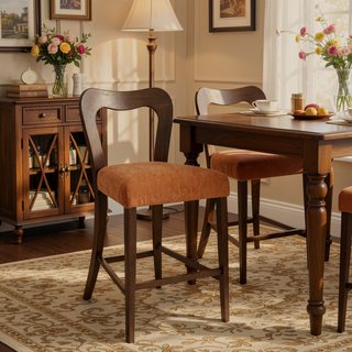 Sunvega Natural Rubberwood Counter Stool Set with Chunky Modern Design and Ergonomic Backrest
