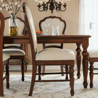 Sunvega Rich Brown Upholstered Dining Side Chairs with Ivory Cushions Set of 2