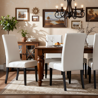 Sunvega Espresso Stained Legs Ivory Bonded Leather Button Tufted Dining Chairs