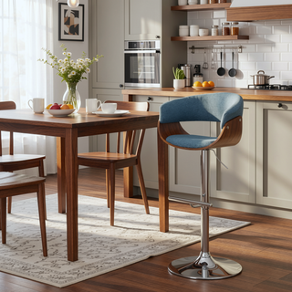 Sunvega Adjustable Swivel Bar Stool with Polished Chrome Base in Denim Blue